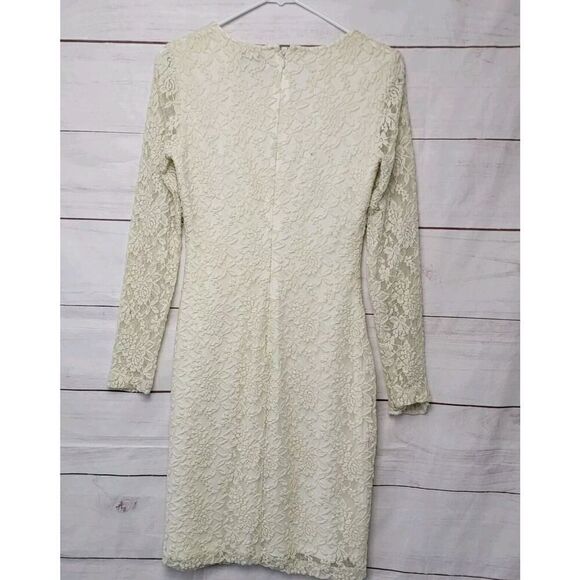 Belle Bagley Mischka Dress Lace Long Sleeve Ivory Formal Zip Up - Picture 2 of 13